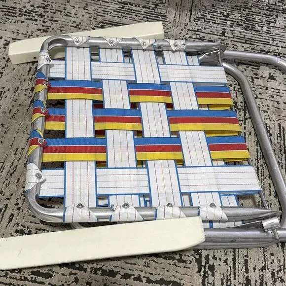 Vintage Rainbow Striped Mesh Web Aluminum Folding Lawn Chair 1970s Sun Terrace - Picture 12 of 13